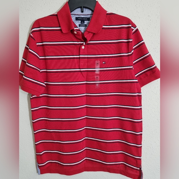 Tommy Hilfiger Men's, short sleeve polo shirt red, white and black stripe Size M - Picture 8 of 8